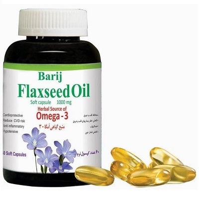 کپسول فلکسید اویل (روغن بذر کتان) 1000 میلی گرم باریج اسانس 60 عددی