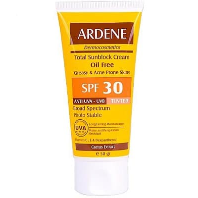 کرم ضد آفتاب SPF30 رنگی آردن فاقد چربی مناسب پوست های چرب و دارای جوش 50 گرم