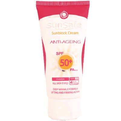 کرم ضد آفتاب و ضد چروک بی رنگ SPF 50 سان سیف 50 گرم