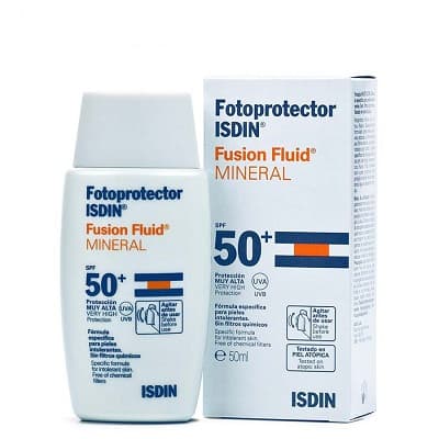 فلوئید ضد آفتاب مینرال SPF50 بی رنگ ایزدین مناسب پوست حساس و آتوپیک 50 میلی لیتر