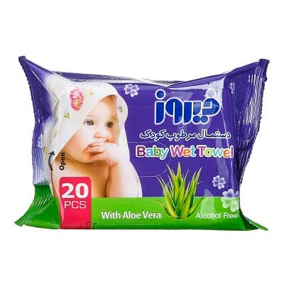 دستمال مرطوب کودک آلوئه ورا فیروز 20 عددی