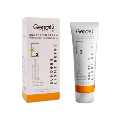 کرم ضدآفتاب بژ روشن SPF50 ژنوبایوتیک شماره 2 مناسب پوست های چرب 50 میلی لیتر
