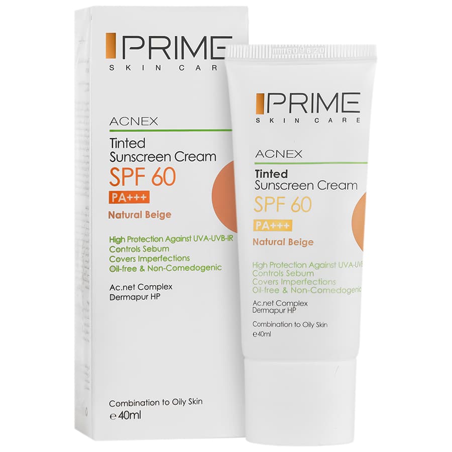 کرم ضد آفتاب رنگی فاقد چربی پرایم SPF60 مناسب پوست های چرب و دارای جوش ۴۰ میلی لیتر