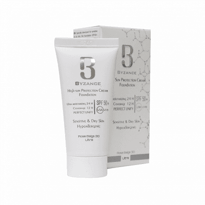 ضدآفتاب کرم پودری SPF50 رز بژ 30 بیزانس مناسب پوست حساس و خشک 30 میلی لیتر
